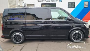 8x18 ET50 mattschwarz / Felgenhorn silber BusWerk ROX Offroad / Allterrain Satz (4 Stck.) Alu-Felgen mit ABE für VW T5, T6 und T6.1