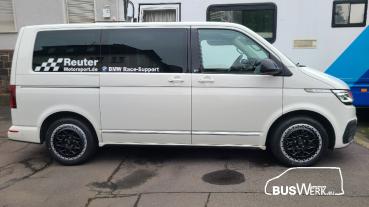 8x18 ET50 mattschwarz / Felgenhorn silber BusWerk ROX Offroad / Allterrain Satz (4 Stck.) Alu-Felgen mit ABE für VW T5, T6 und T6.1
