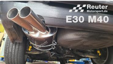BMW E30 316i M40 / 318i M40  Komplettanlage 2x 70mm  incl. Anschlussrohr (2-Loch Flansch) Reuter Motorsport CLASSIC-​Artikel