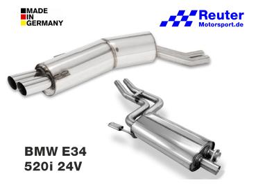 BMW E34 520i 24V 110 kW Sport-Endschalldämpfer mit 2x76mm Endrohren und Mittelschalldämpfer Edelstahl