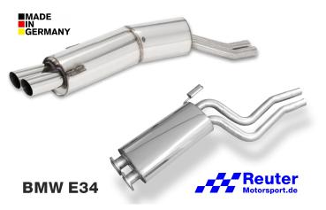 BMW E34 525i M20/M50, 530i M30, 535i M30 Sport-Endschalldämpfer 2x76mm und Mittelschalldämpfer Edelstahl