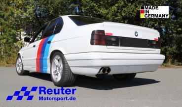 BMW E34 520i 24V 110 kW Sport-Endschalldämpfer mit 2x76mm Endrohren und Mittelschalldämpfer Edelstahl