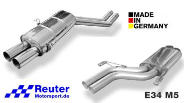 BMW E34 M5 3,6l (232 kW) / M5 3,8l (250 kW) Sport-Endschalldämpfer 2x76mm und Mittelschalldämpfer Edelstahl