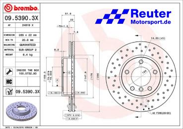 Gelochte Bremsscheiben vorne (2 Stck) mit ECE-Zulassung für BMW E36, E46, Z3, Z4 E85   Ø 286 x 22mm