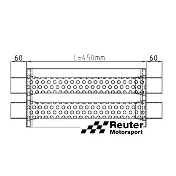 Preview: Edelstahl Motorsport-Schalldämpfer universal mit Anschluss-Durchmesser 2x 60mm / Länge 450mm