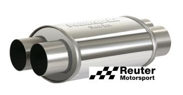 Edelstahl Short-Box Motorsport-Schalldämpfer universal mit Anschluss-Durchmesser 2x 55mm / Länge 250mm