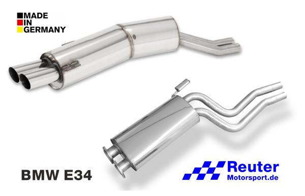 BMW E34 525i M20/M50, 530i M30, 535i M30 Sport-Endschalldämpfer 2x76mm und Mittelschalldämpfer Edelstahl