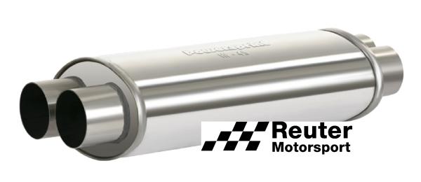 Edelstahl Motorsport-Schalldämpfer universal mit Anschluss-Durchmesser 2x 76mm / Länge 450mm