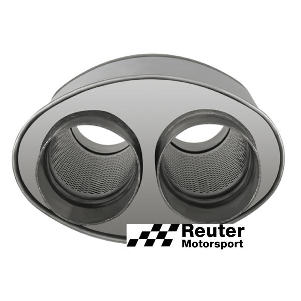 Edelstahl Motorsport-Schalldämpfer universal mit Anschluss-Durchmesser 2x 76mm / Länge 450mm
