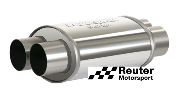 Edelstahl Short-Box Motorsport-Schalldämpfer universal mit Anschluss-Durchmesser 2x 76mm / Länge 250mm