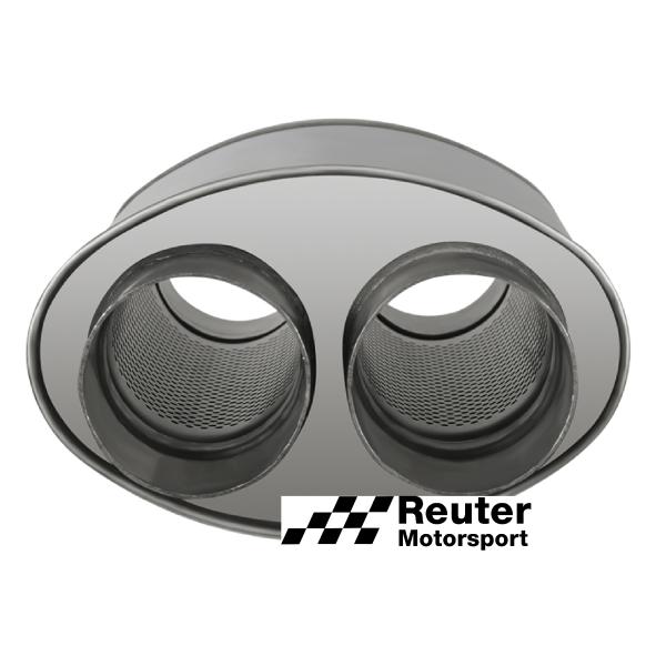 Edelstahl Short-Box Motorsport-Schalldämpfer universal mit Anschluss-Durchmesser 2x 76mm / Länge 250mm