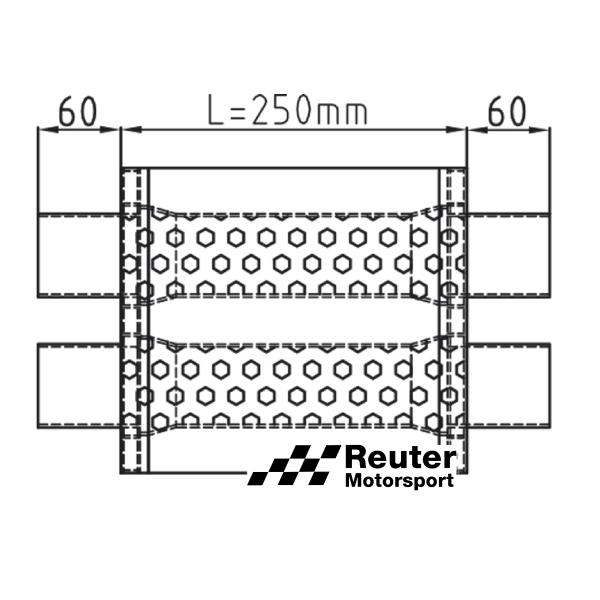 Edelstahl Short-Box Motorsport-Schalldämpfer universal mit Anschluss-Durchmesser 2x 76mm / Länge 250mm