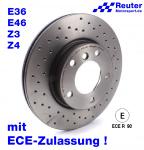 Gelochte Bremsscheiben vorne (2 Stck) mit ECE-Zulassung für BMW E36, E46, Z3, Z4 E85   Ø 286 x 22mm