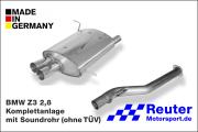 BMW Z3 2,8 bis 9/98 141 kW Komplettanlage 2,5" Edelstahl mit Endrohre 2x70mm (mit Soundrohr, ohne TÜV !)