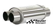 Edelstahl Short-Box Motorsport-Schalldämpfer universal mit Anschluss-Durchmesser 2x 65mm / Länge 250mm